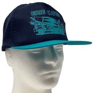 Vintage Erie Haven Concrete Baseball Hat Cap Blue Cement Mixer Truck Snapback